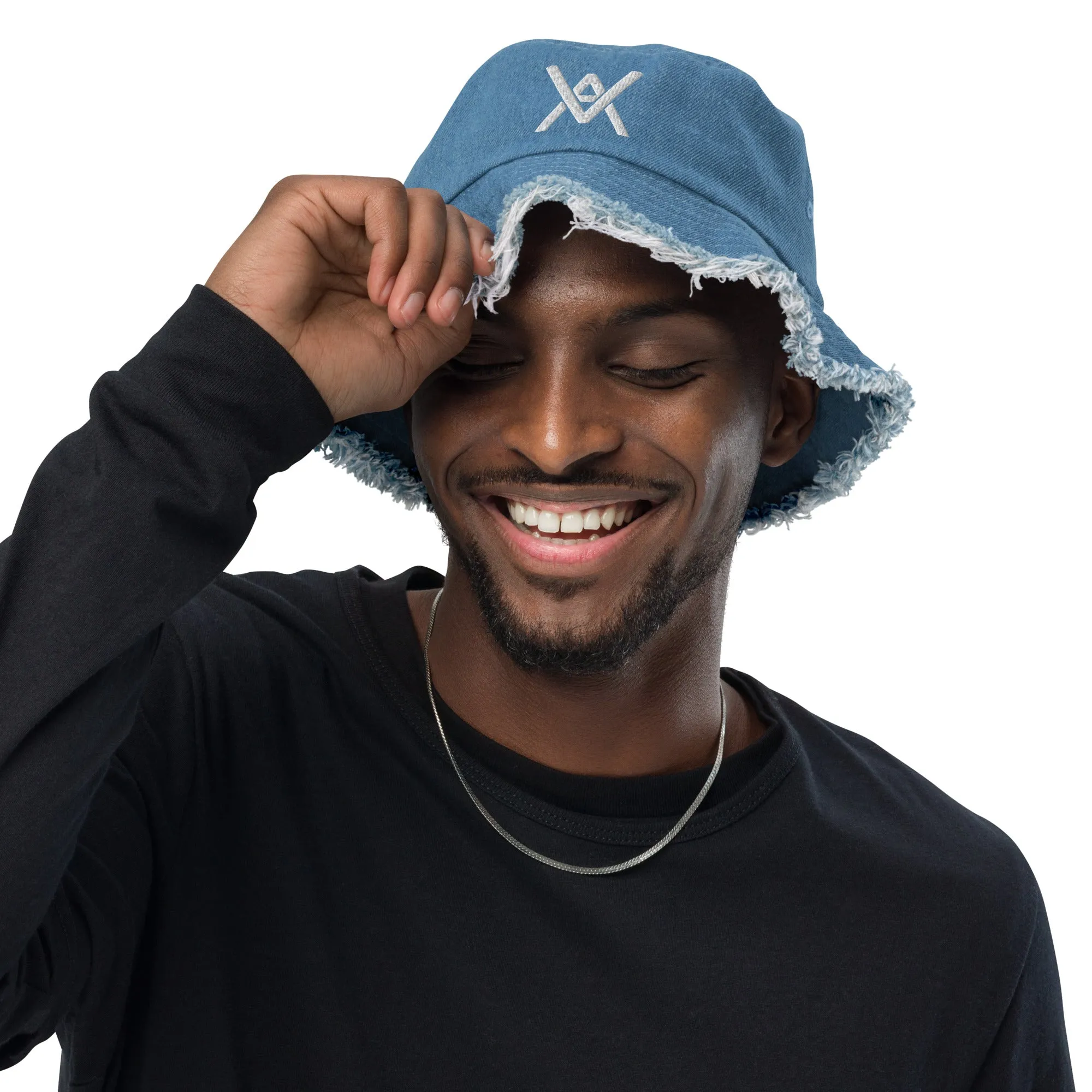 VA Monogram Logo Distressed Denim Bucket Hat