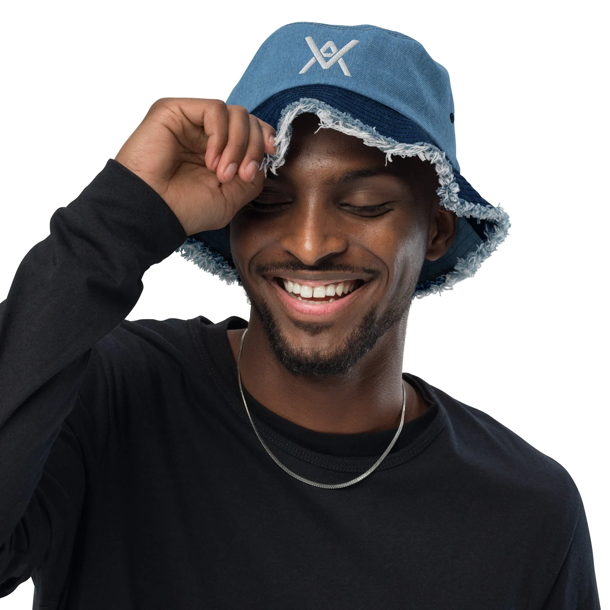VA Monogram Logo Distressed Denim Bucket Hat