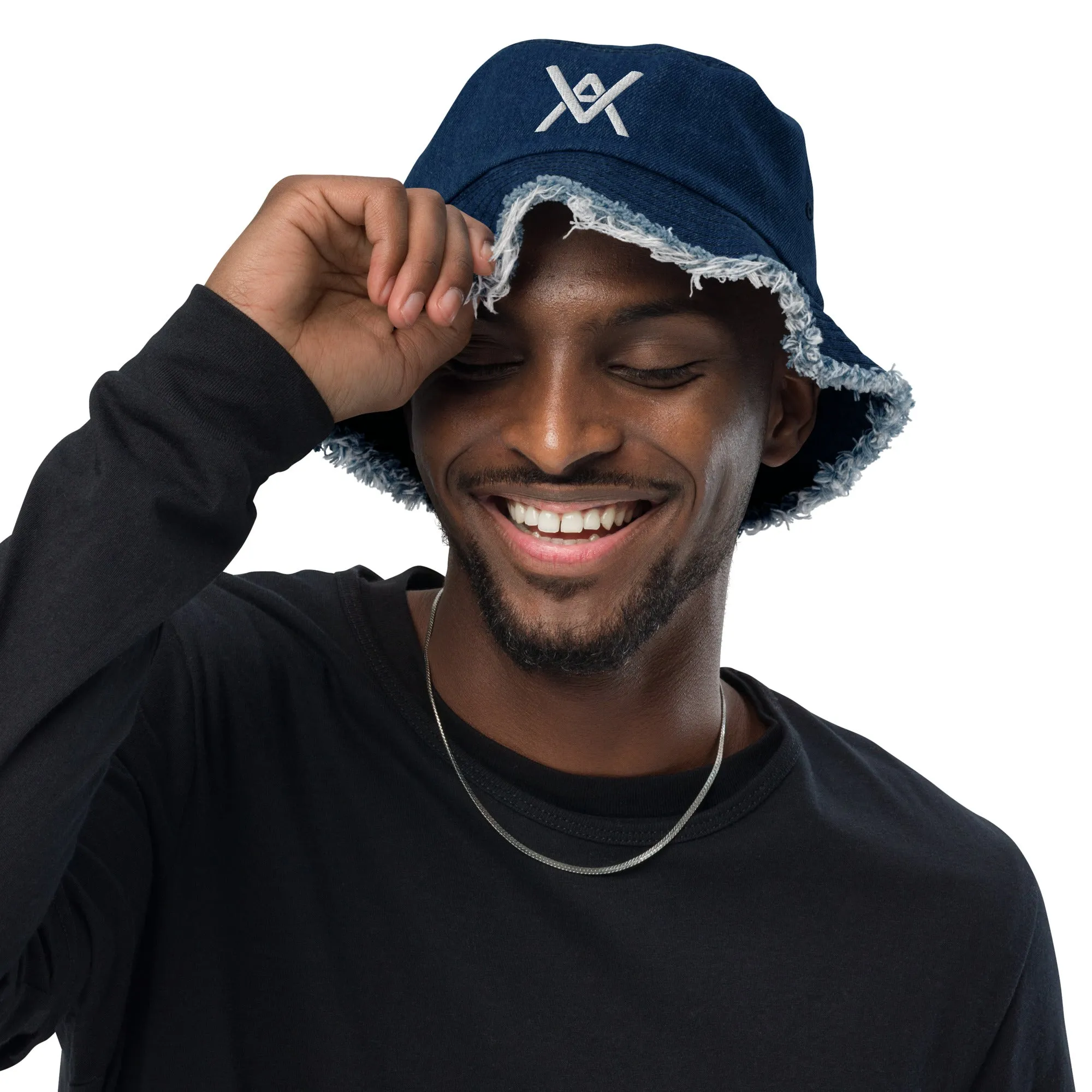 VA Monogram Logo Distressed Denim Bucket Hat