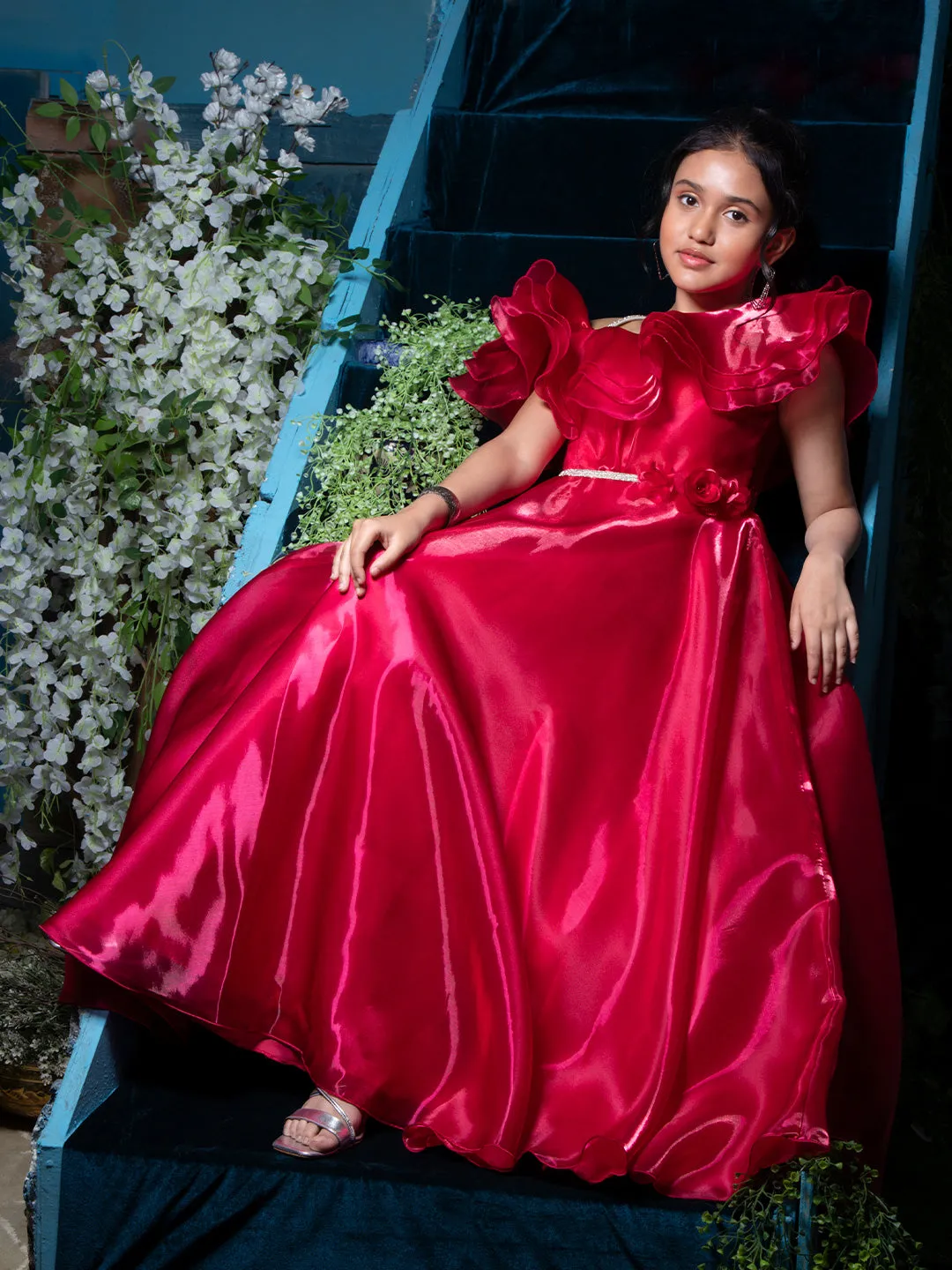 Vibrant Ruby Red Gown for Girls