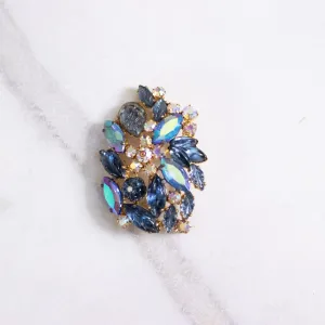 Vintage Blue and Aurora Borealis Rhinestone Brooch