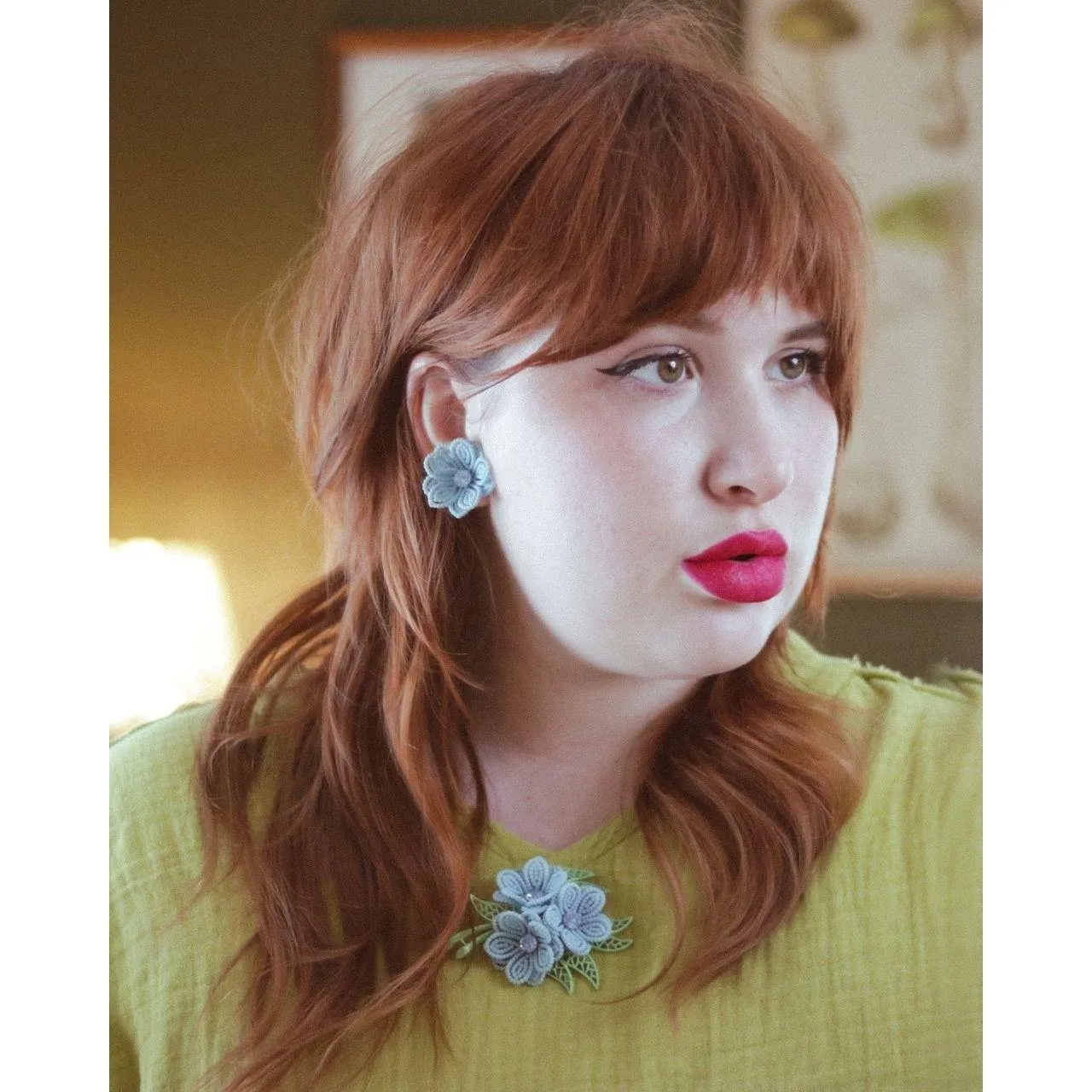 Vintage Blue Beaded Flower Earrings