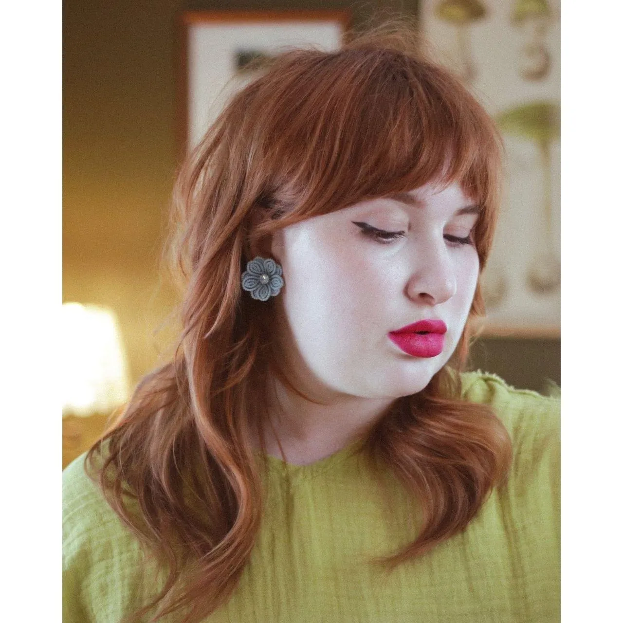 Vintage Blue Beaded Flower Earrings
