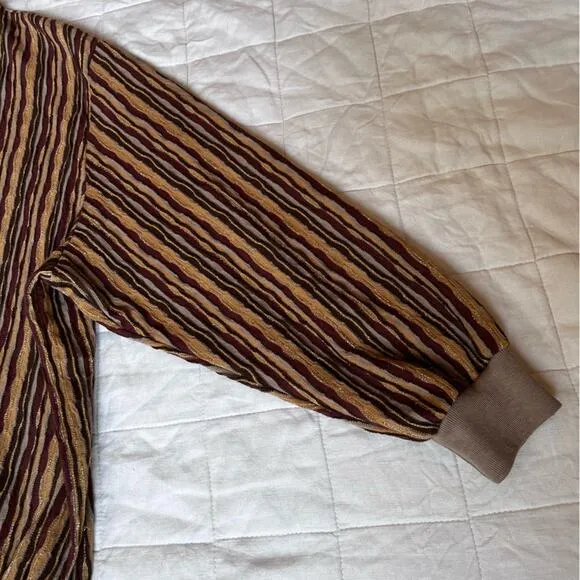 Vintage BonWorth Brown Retro Stripe w/ Gold Metallic Grandpa Sweater - Medium