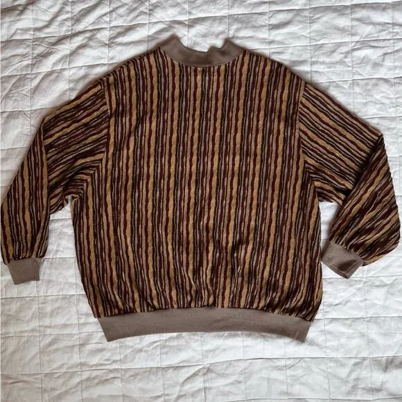 Vintage BonWorth Brown Retro Stripe w/ Gold Metallic Grandpa Sweater - Medium