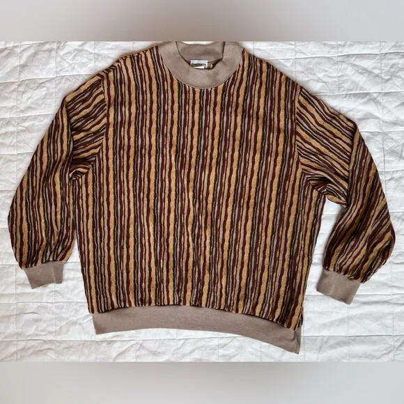 Vintage BonWorth Brown Retro Stripe w/ Gold Metallic Grandpa Sweater - Medium