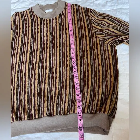Vintage BonWorth Brown Retro Stripe w/ Gold Metallic Grandpa Sweater - Medium