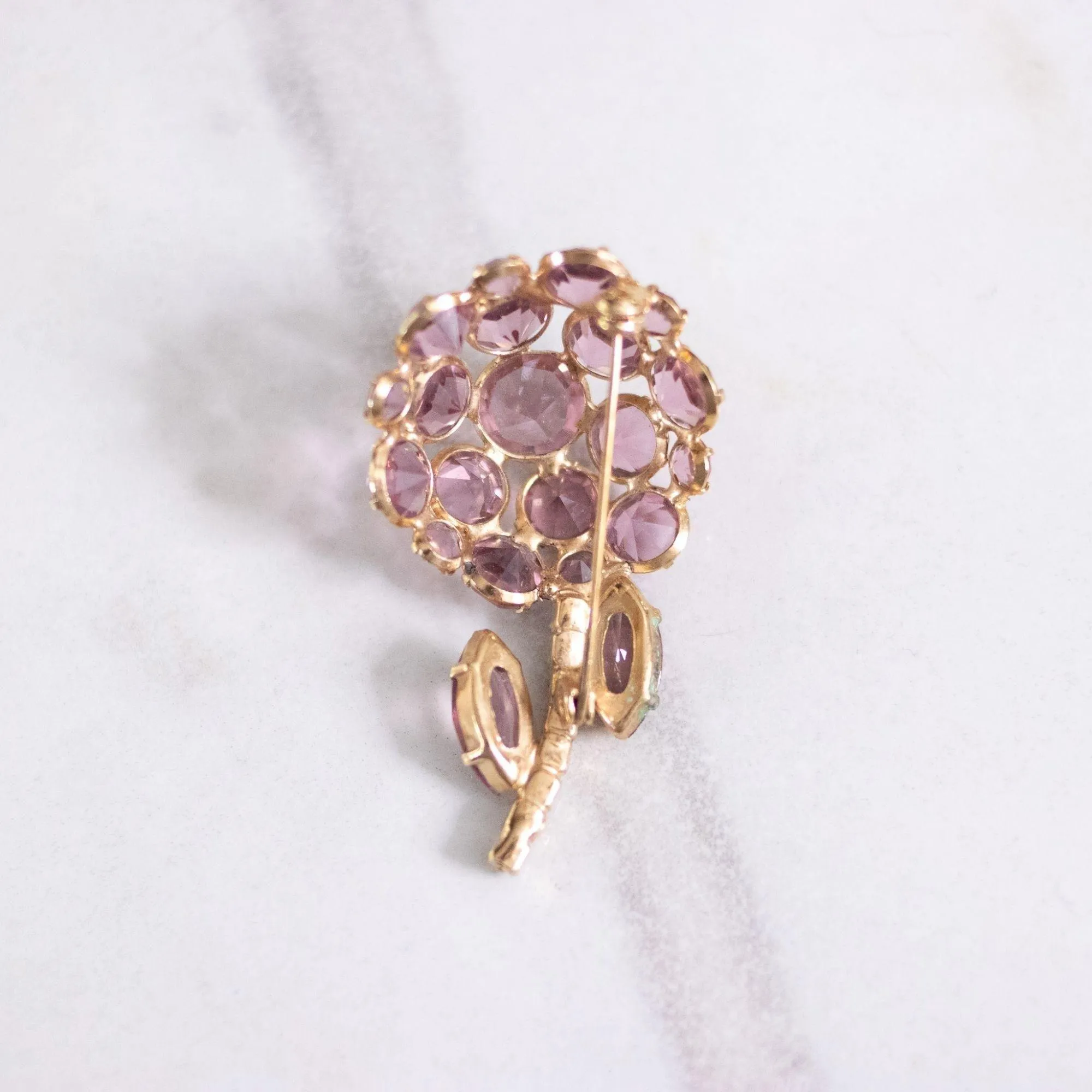 Vintage Pink Bezel Set Crystal Flower Brooch