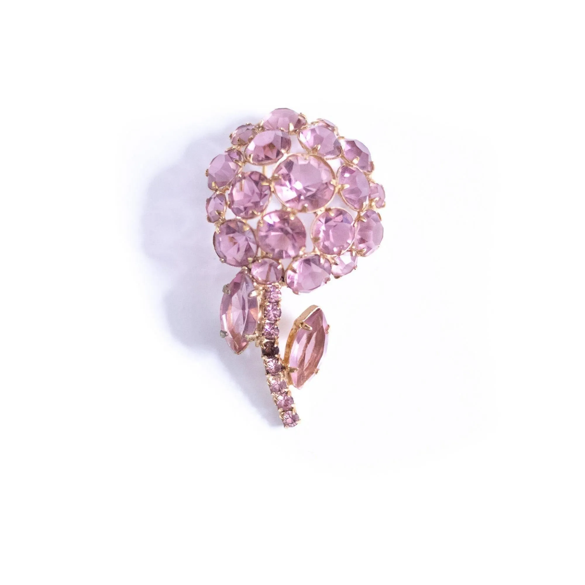 Vintage Pink Bezel Set Crystal Flower Brooch