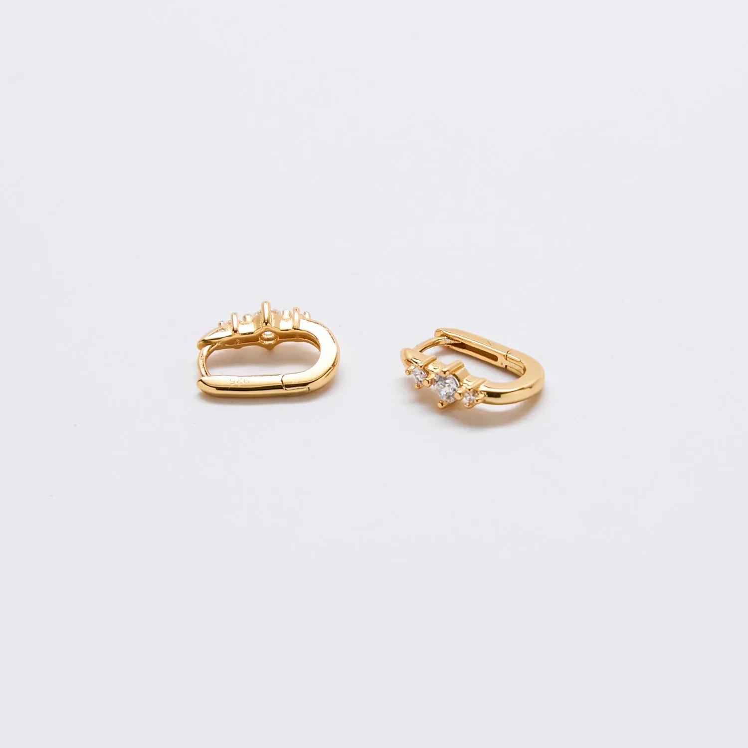White CZ Square Huggie Earrings