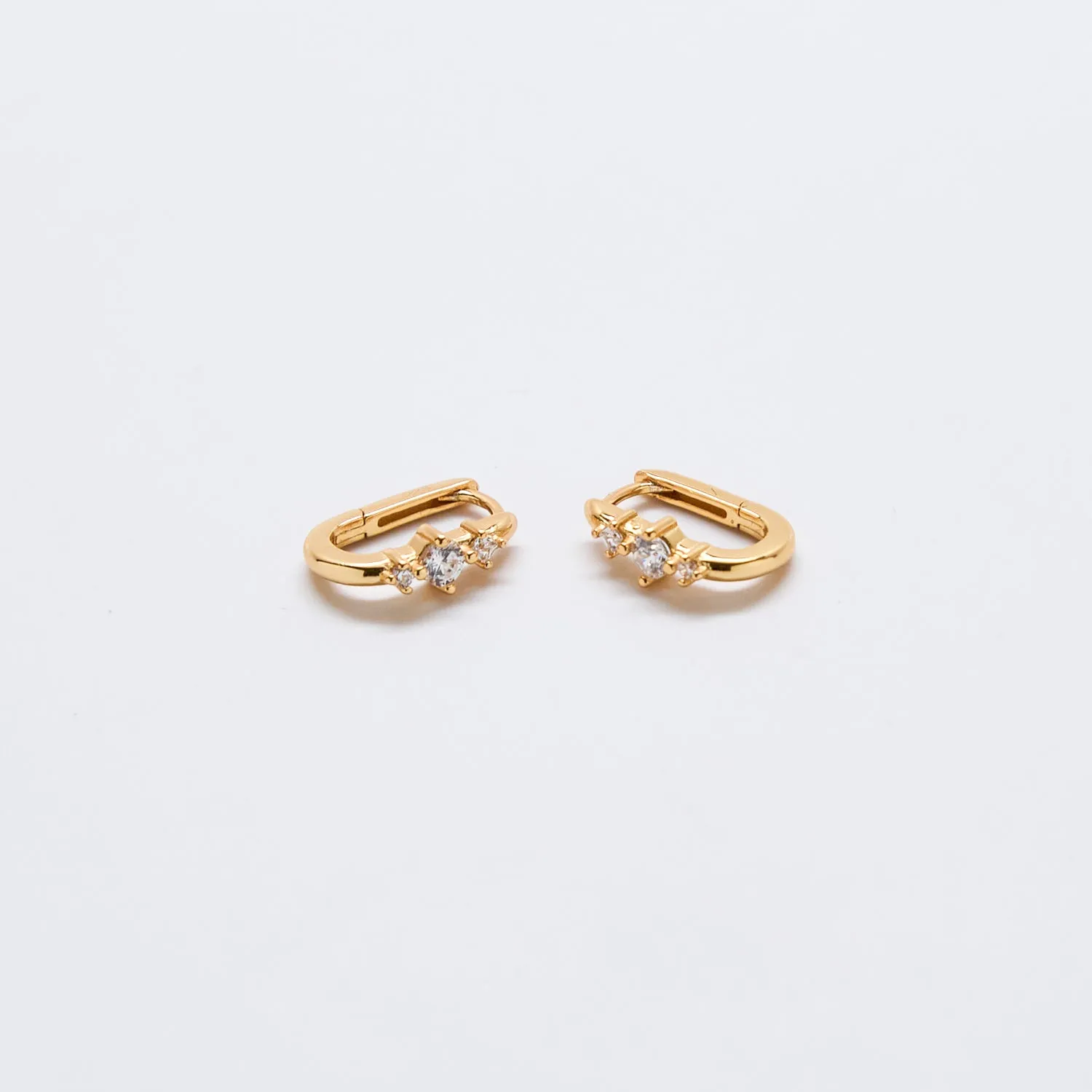 White CZ Square Huggie Earrings