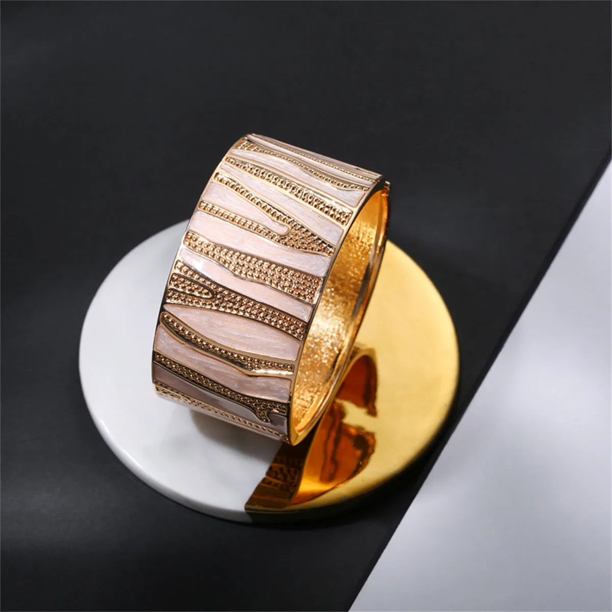 White Enamel & 18K Gold-Plated Branch Bangle
