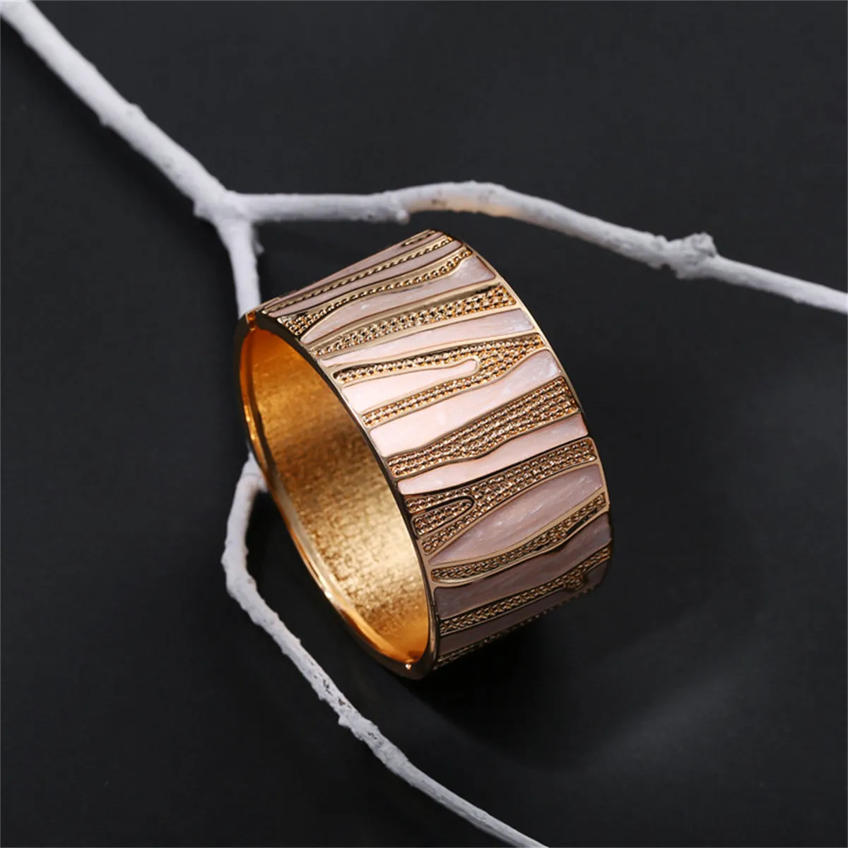 White Enamel & 18K Gold-Plated Branch Bangle