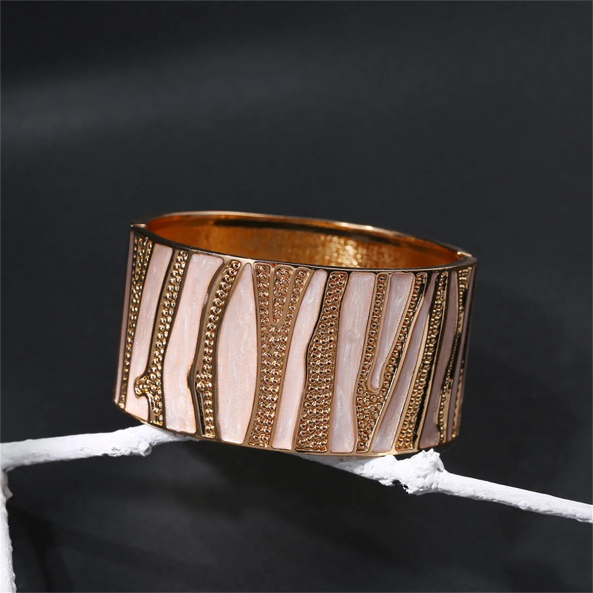 White Enamel & 18K Gold-Plated Branch Bangle