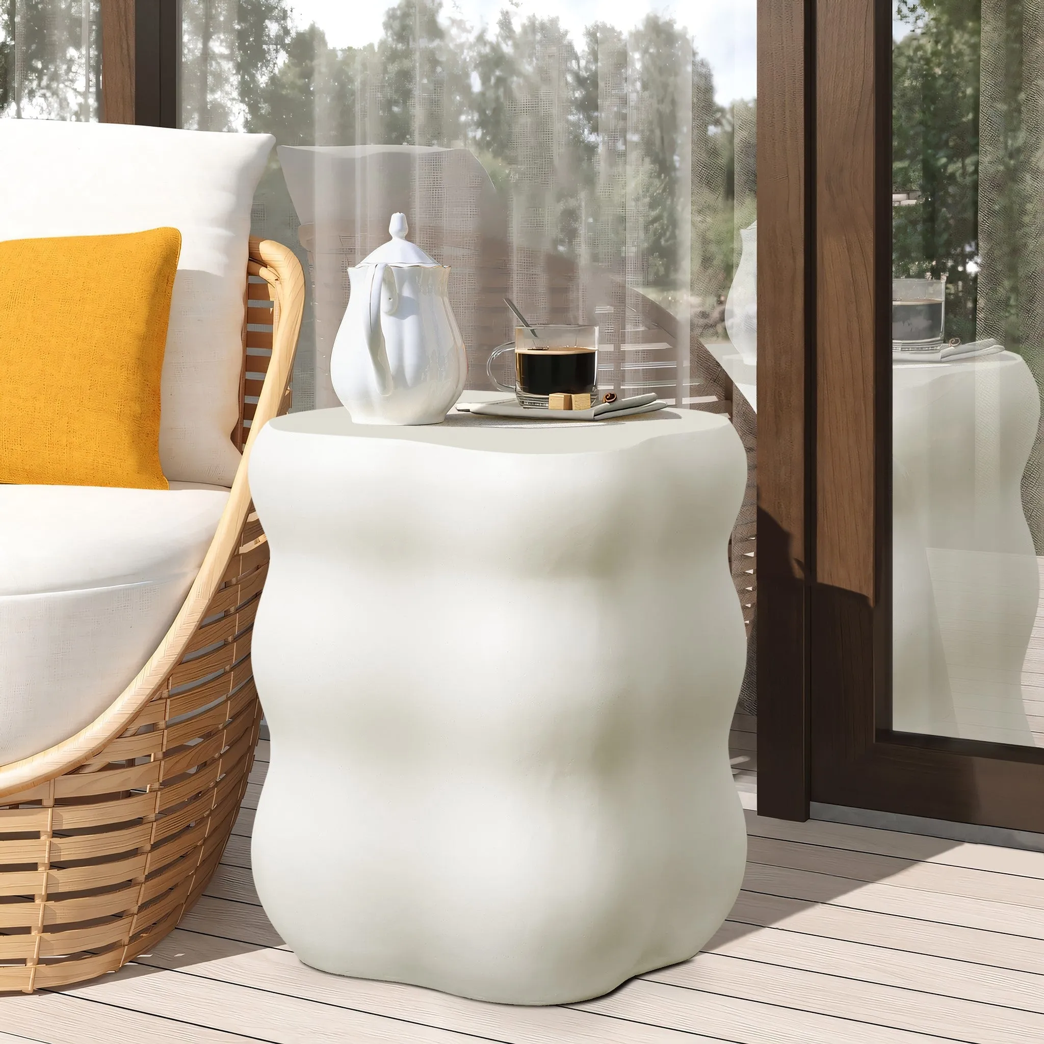 White MgO modern curves square tall side table