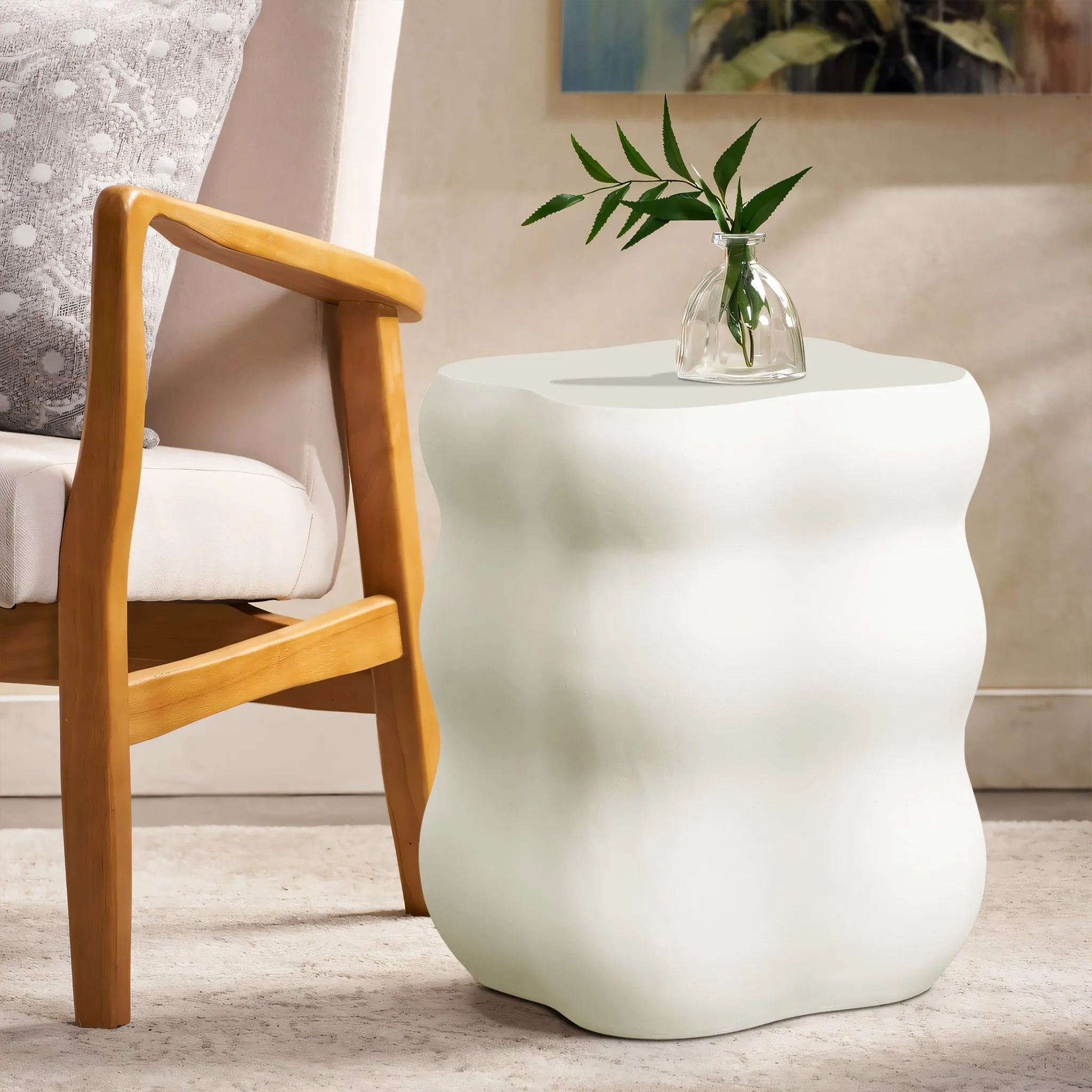 White MgO modern curves square tall side table