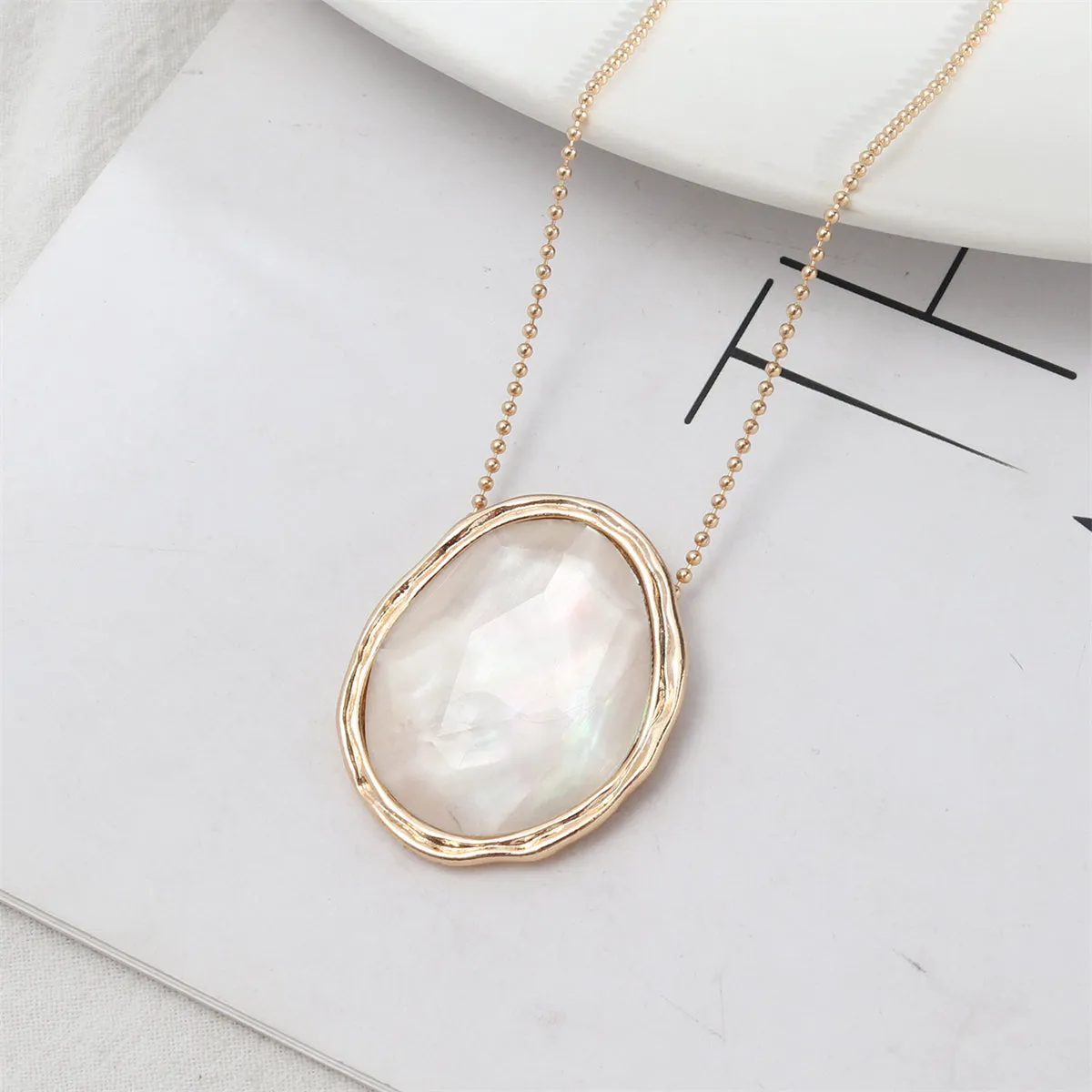White Shell & 18K Gold-Plated Oval Pendant Necklace