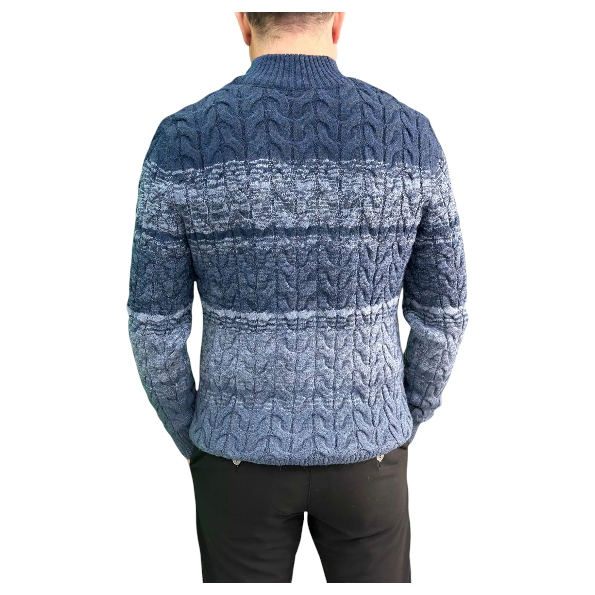 Winter - Half Zipper Collar - Wool-   Essential  Sweater-Navy Blue with Light Gray
