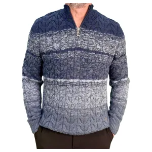Winter - Half Zipper Collar - Wool-   Essential  Sweater-Navy Blue with Light Gray