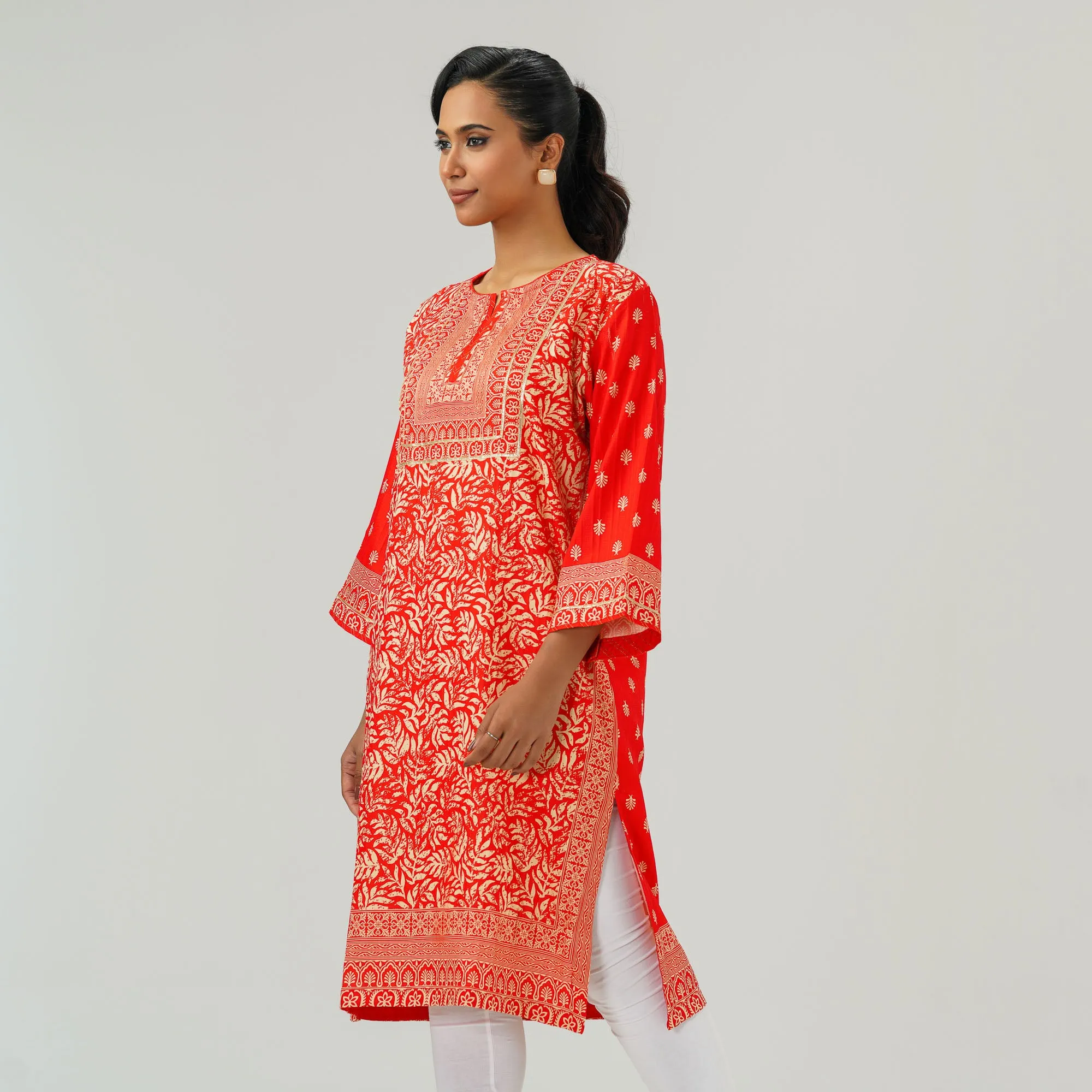 Womens Embroidered Kurti Red