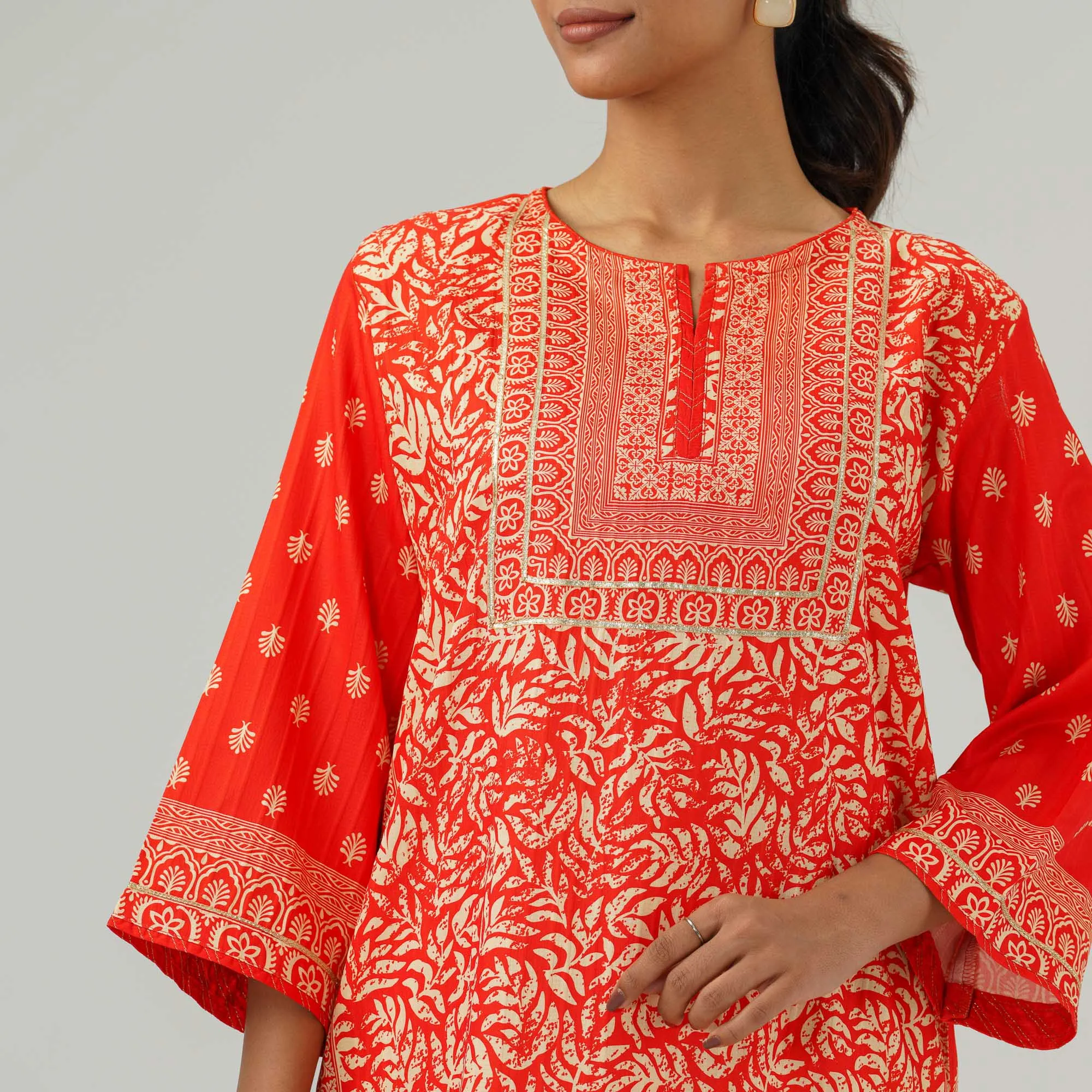 Womens Embroidered Kurti Red