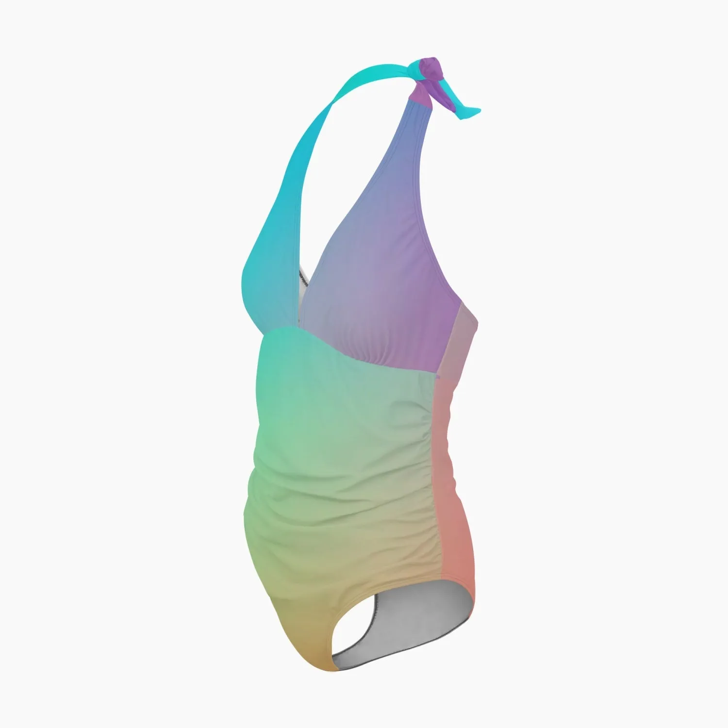Women's Multicolored Color Gradient V-neck Halter Style One-Piece Swimsuit