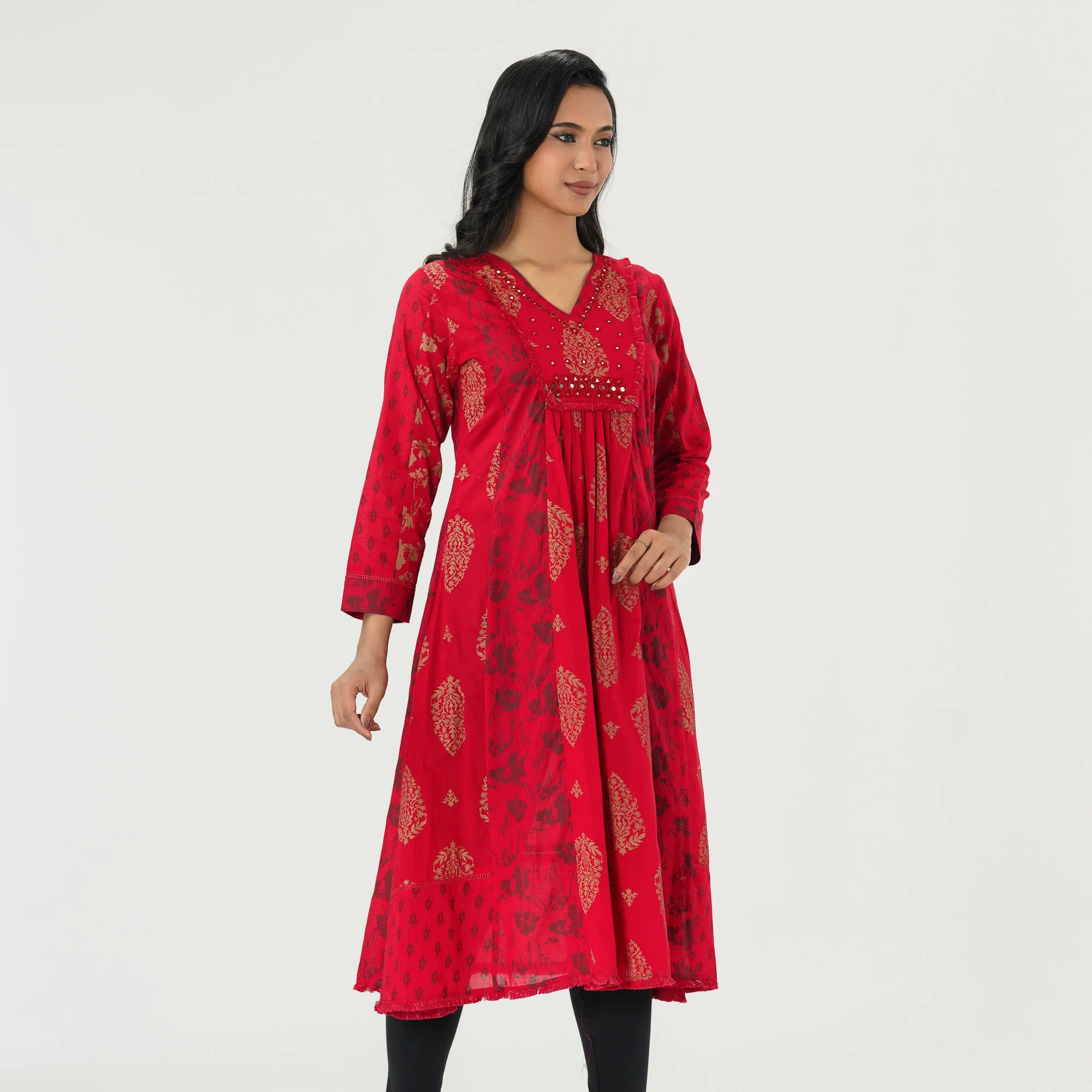 Womens Red Ethnic Kurti