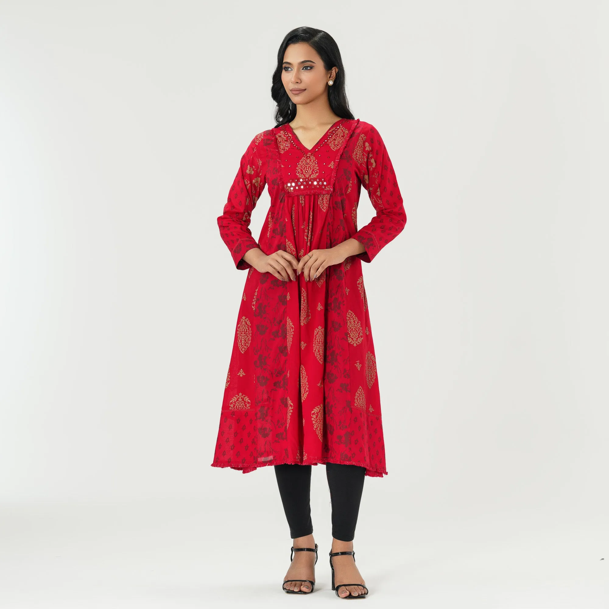 Womens Red Ethnic Kurti