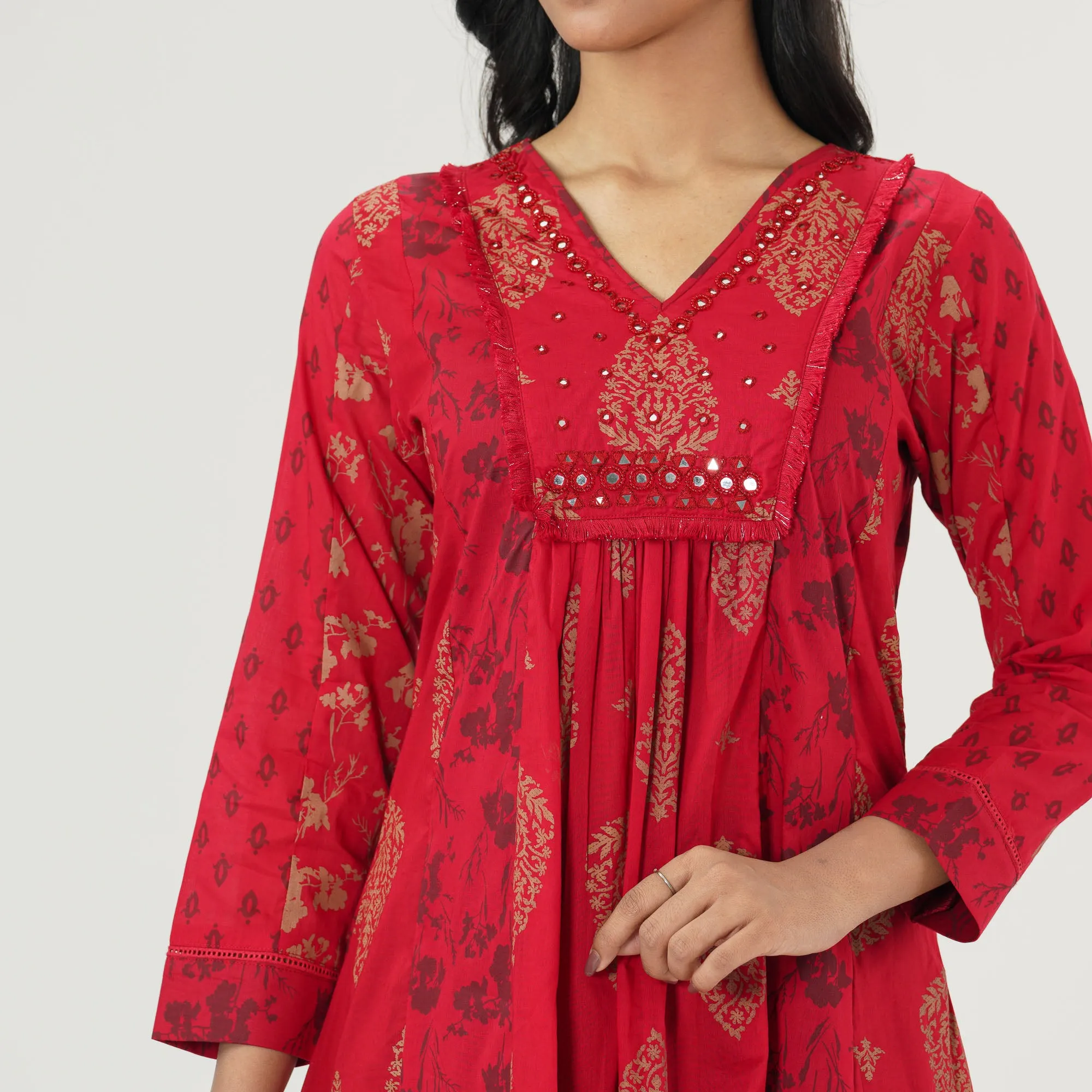 Womens Red Ethnic Kurti