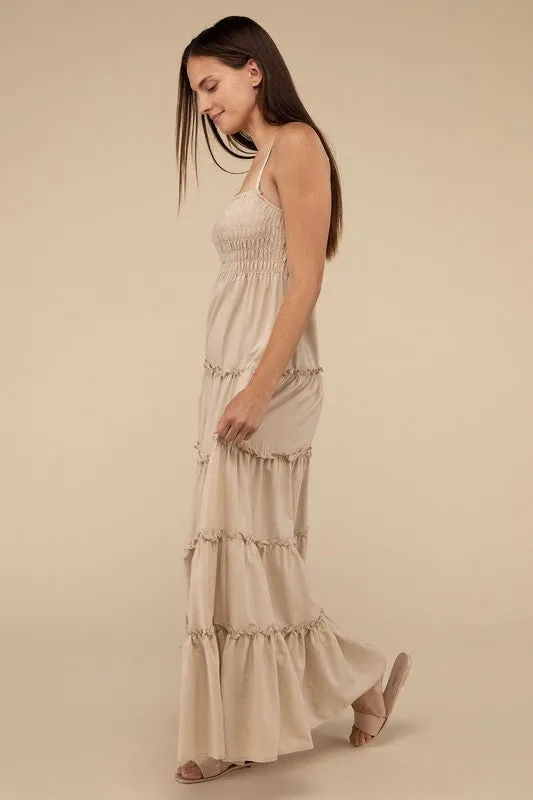Woven Smocked Top Tiered Cami Maxi Dress (3 colors)