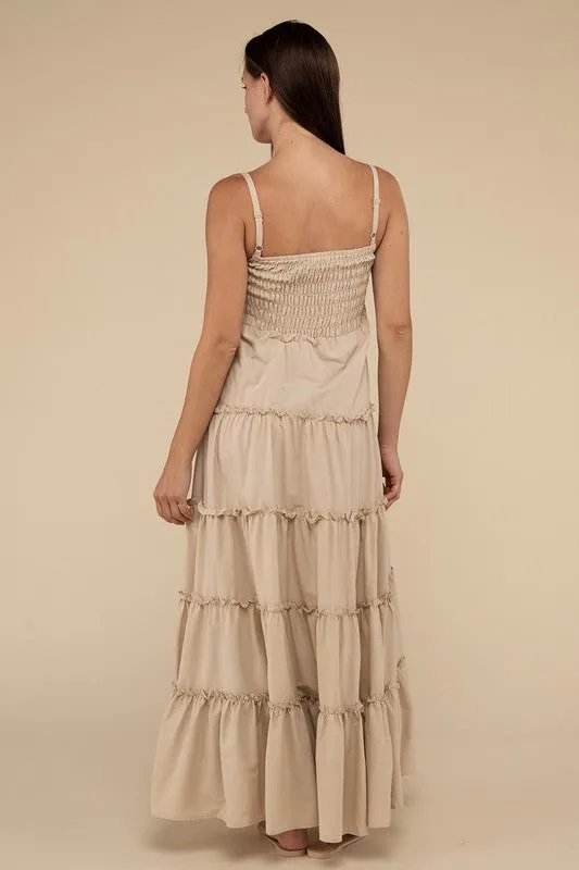 Woven Smocked Top Tiered Cami Maxi Dress (3 colors)