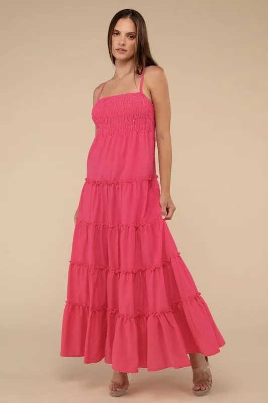 Woven Smocked Top Tiered Cami Maxi Dress (3 colors)