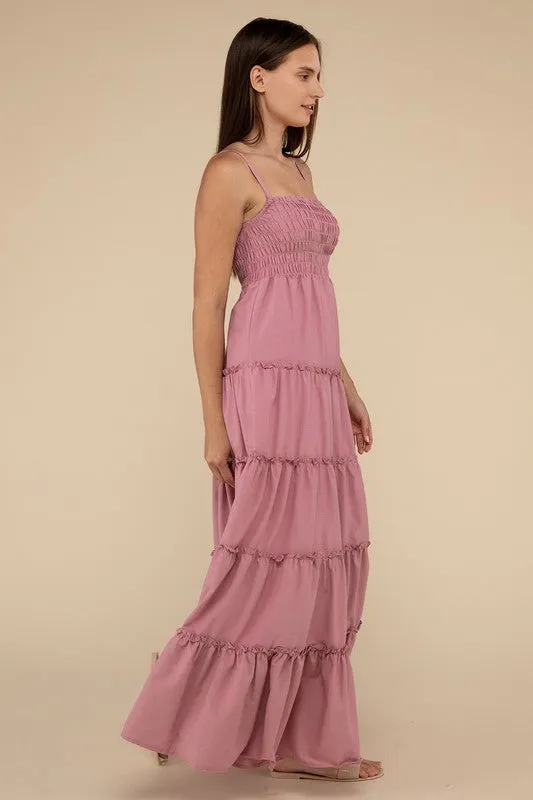 Woven Smocked Top Tiered Cami Maxi Dress (3 colors)