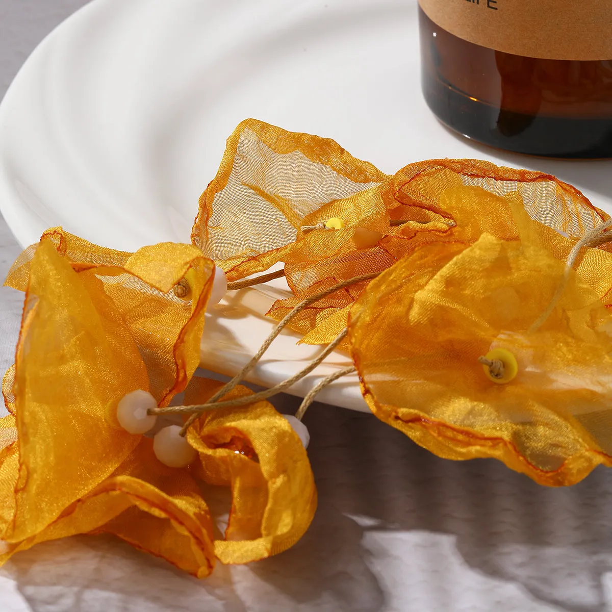 Yellow Polyster & 18K Gold-Plated Five-Petal Drop Earrings