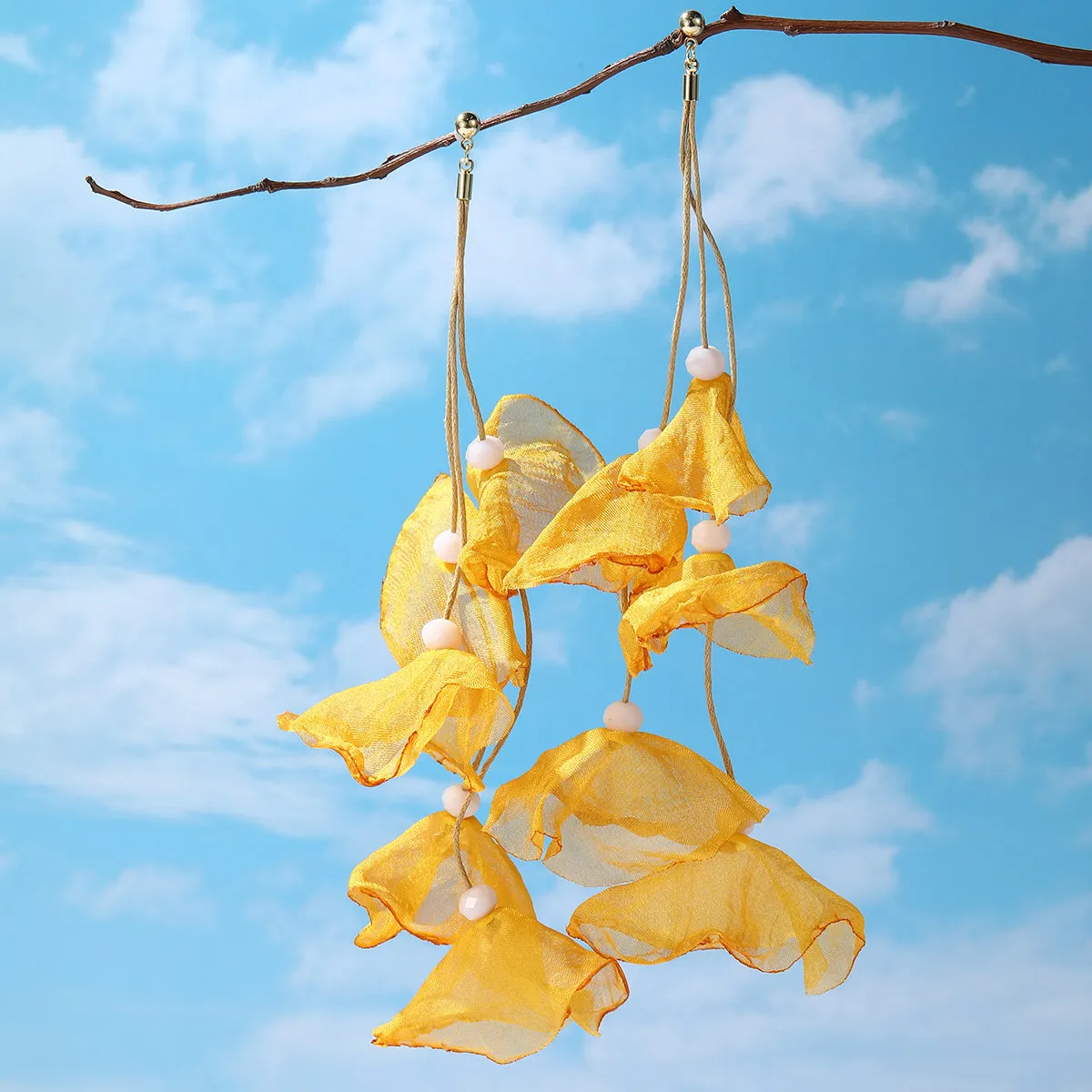 Yellow Polyster & 18K Gold-Plated Five-Petal Drop Earrings
