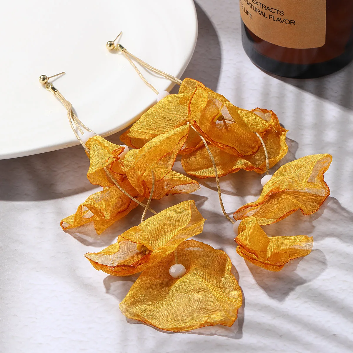 Yellow Polyster & 18K Gold-Plated Five-Petal Drop Earrings