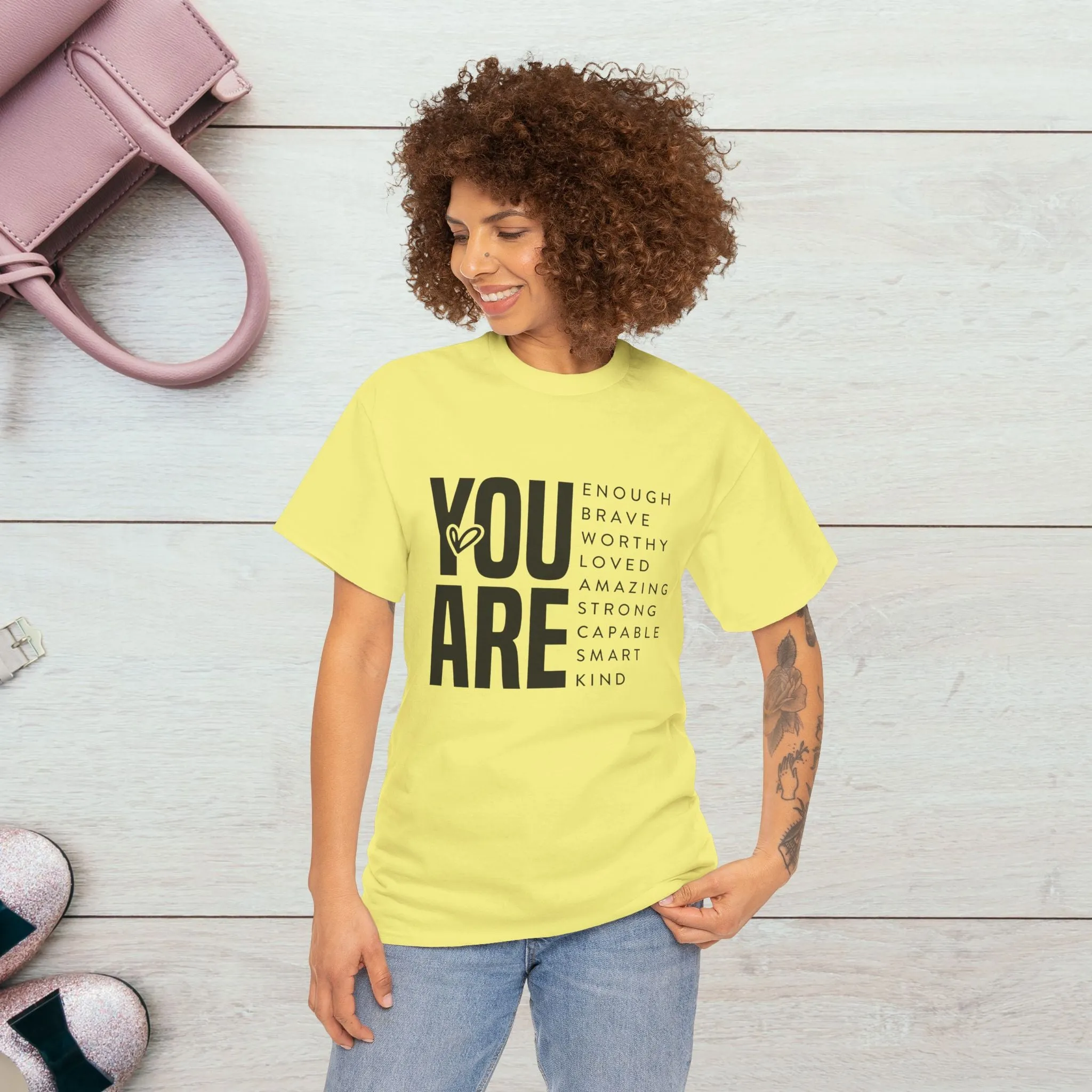 You Are Enough Unisex Heavy Cotton Tee | Inspirational Graphic Tee for Self-Love and Positivity
