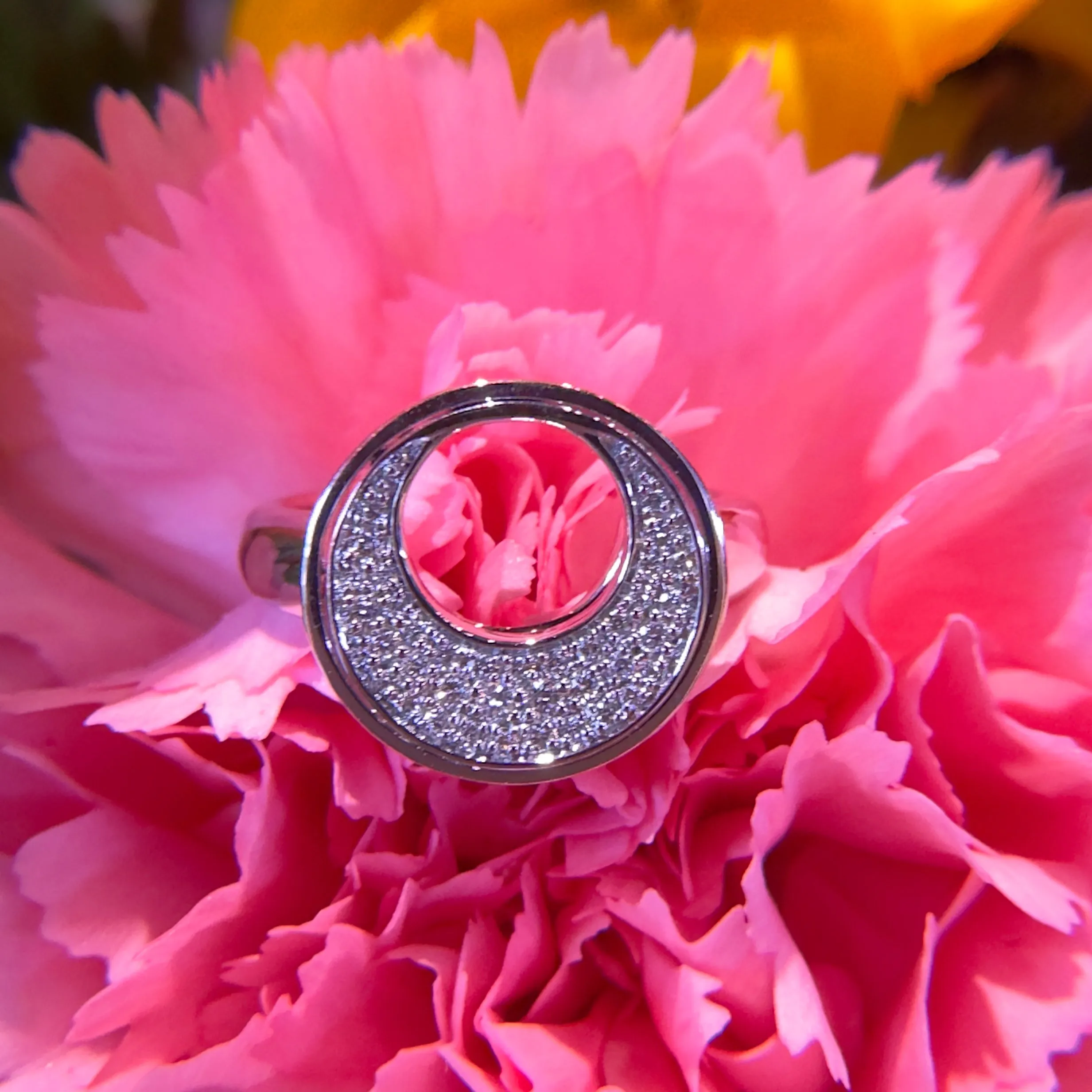 Zeghani Diamond Circle Moon 14K White Gold Ring ZR2322